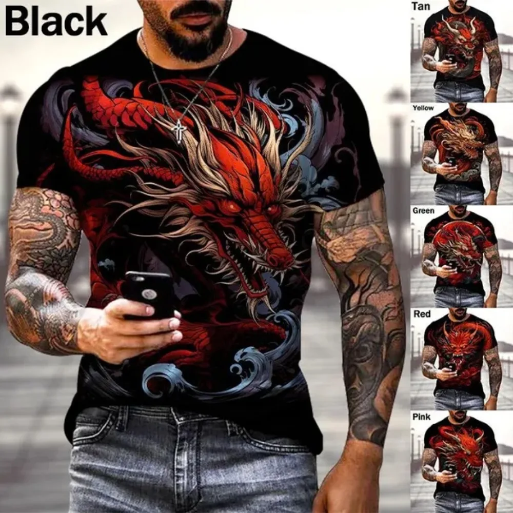 Fashion Street Hip-Hop Casual T-Shirt Legend Dragon 3D Printed Cool Casual Street Short Sleeved Tee Tops