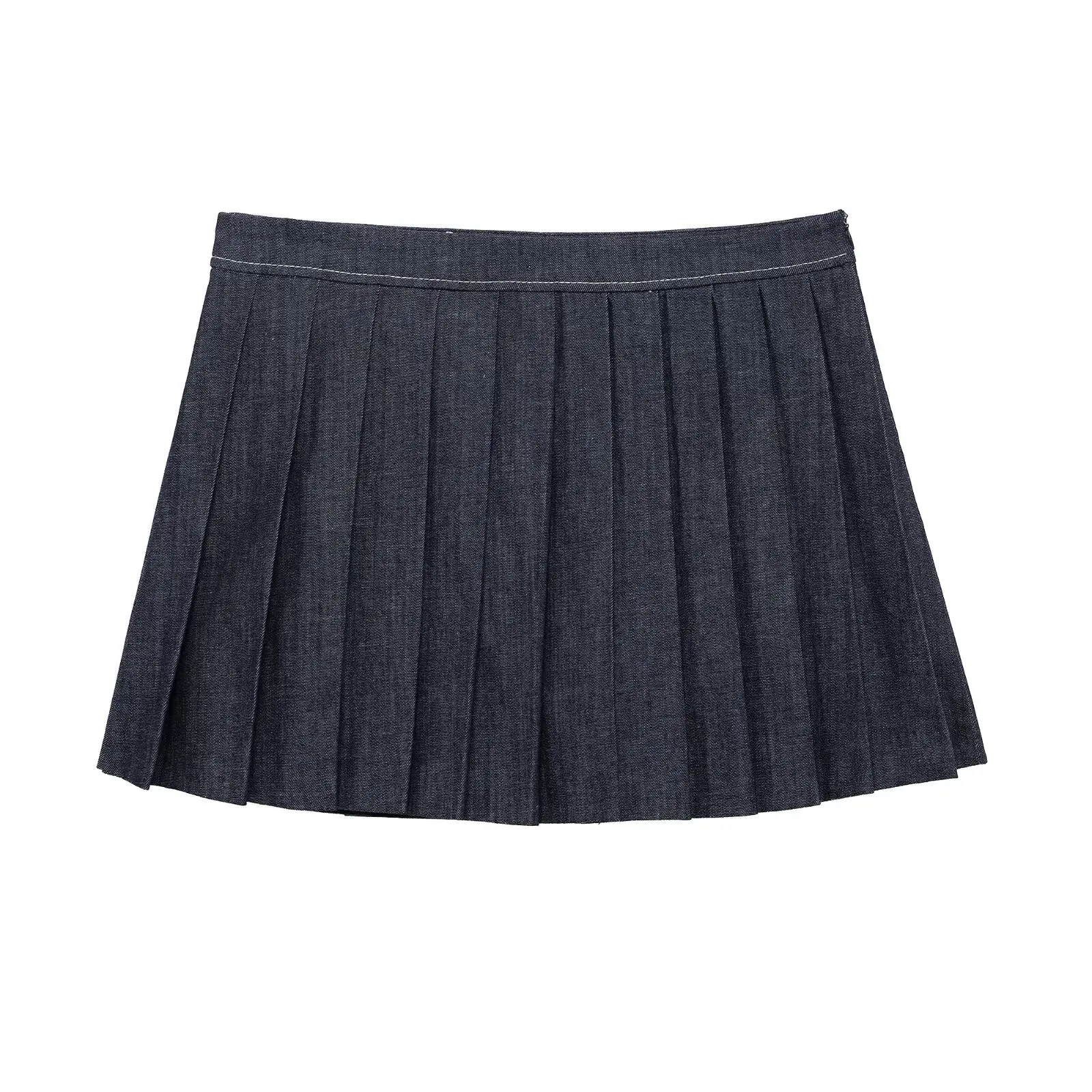 Beibei 6104 25 Spring New Product Women's Clothing Z1975 Retro Deep Blue Wide Fold Cowboy A-line High Waist Skirt Pants 2154576