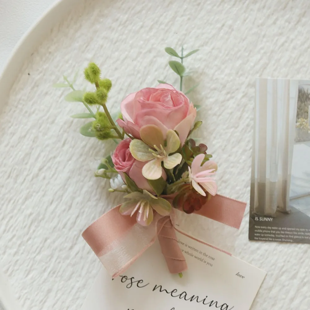 الزفاف الزهور الاصطناعية الحرير الوردي العروة الشريط المعصم الصدار Botonier الفقرة Novio Boda