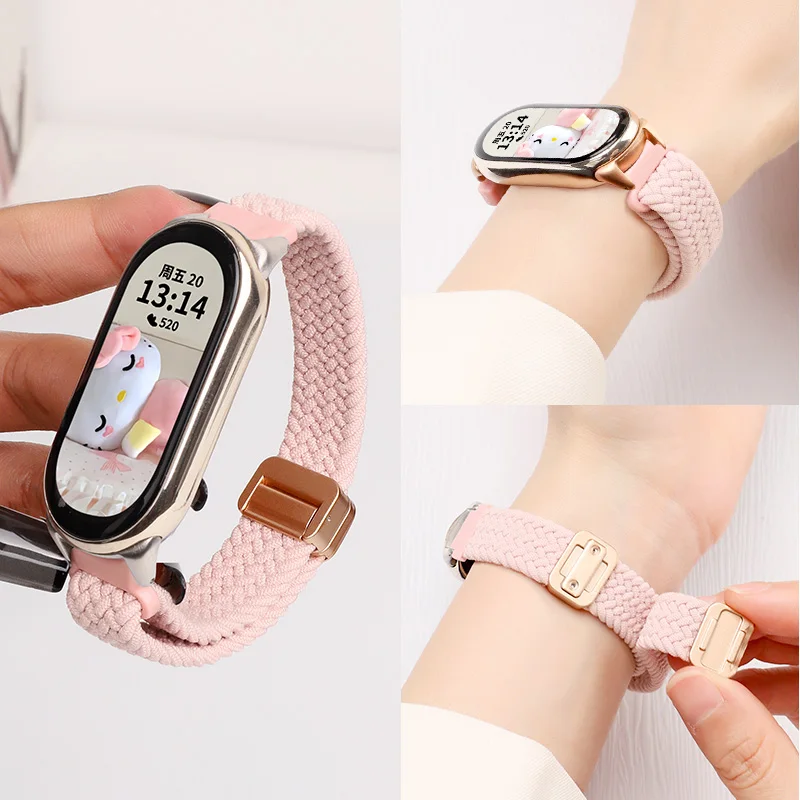 Bracelet en nylon tress� pour Xiaomi Mi Band 10 9 8 Accessoires respirant Bracelet magn�tique pulseira correa Xiaomi smart band 10 9 8