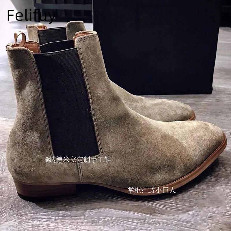 

Cow Suede Winter Retro Comfortable Boots Men Ankle Outdoor Boots New High Top Genuine Leather Men Chelsea Boots Casual Shoes