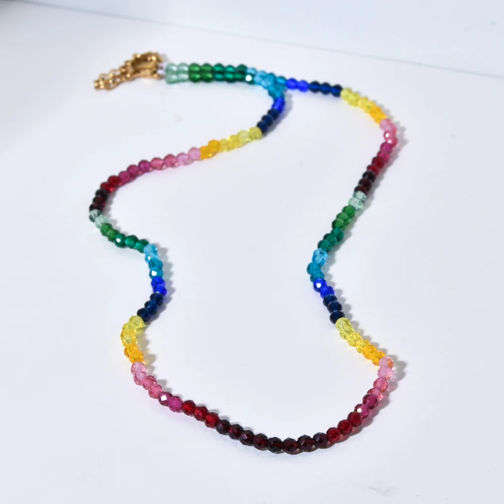 ZMZY Elegant Fashionable Rainbow Gradient Color Glass Crystal Beads Necklace Ladies Casual Leisure Parties Christmas Festivals