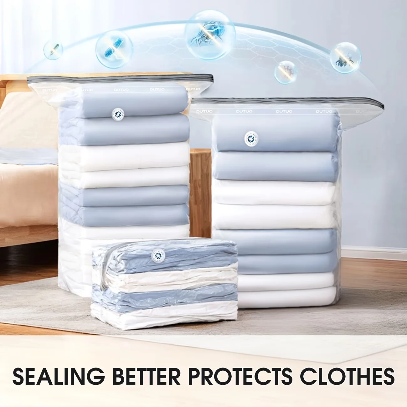 Thickened Vacuum-Free 3D Compression Bag, Hand-Press Space-Saving Compression Bag, Reusable, Vacuum Storage Bag for Clothes, Bedding, and down Jackets, Extra-Large Capacity, with Random Valve Selection