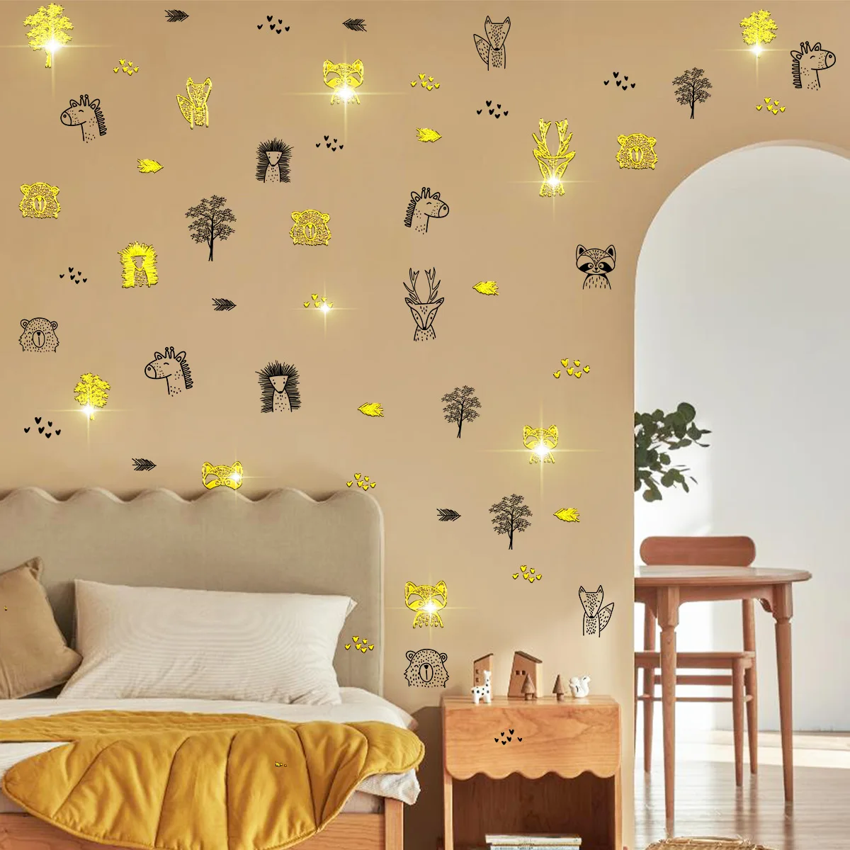 

Minimalist Gold Line Animal Wall Decals - Cartoon Scandinavian Style Decor for Living Room, Bedroom & Nursery