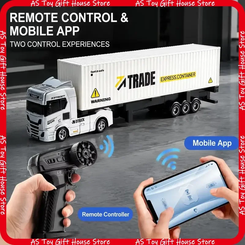 Rtr 1 64 Scale Rc Trailer Truck Alloy Remote Control Container With Flatbed Diy Includes Two Mini Sports Cars Gift For Adults view 4