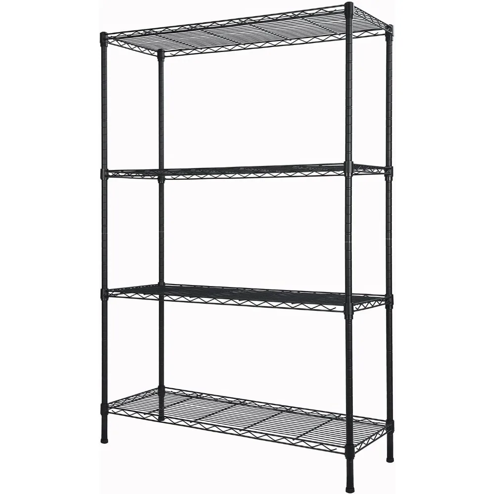 4-Shelf Adjustable Heavy Duty Storage Shelving Unit, Metal Organizer Wire Rack for Laundry Bathroom Kitchen Pantry Closet, Black