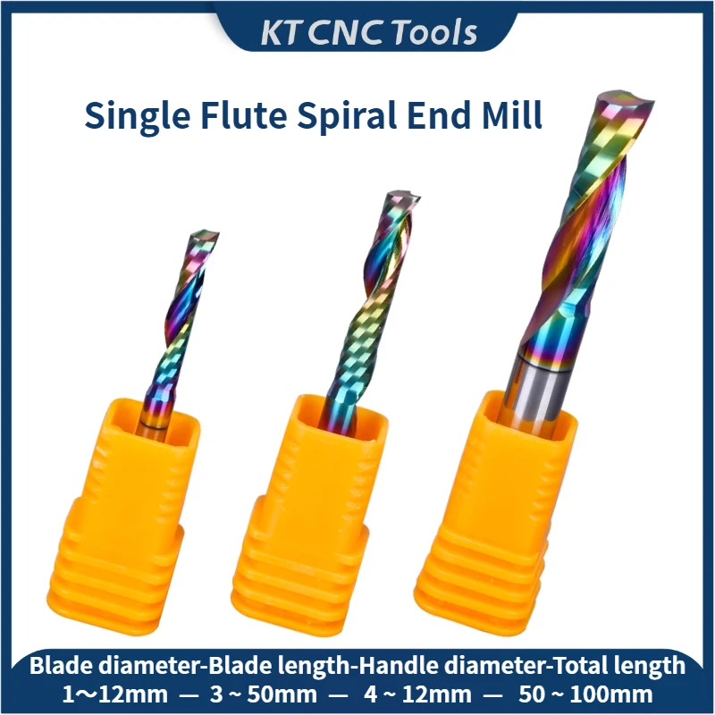

HRC56 Single Flute Spiral End Mill 1 2 3 4 5 6MM 8 10 12MM 100MM DLC Coating CNC 3D Engraving Carving Bit For Wood Aluminum Mill