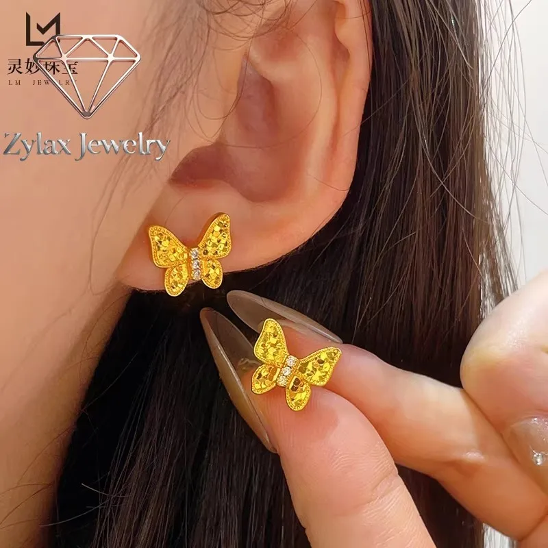 Zylax Jewelry Sparkling Little Fortune Butterfly Earrings Women's 24K Gold AU999 - Glittering gold inlay, delicate design for da