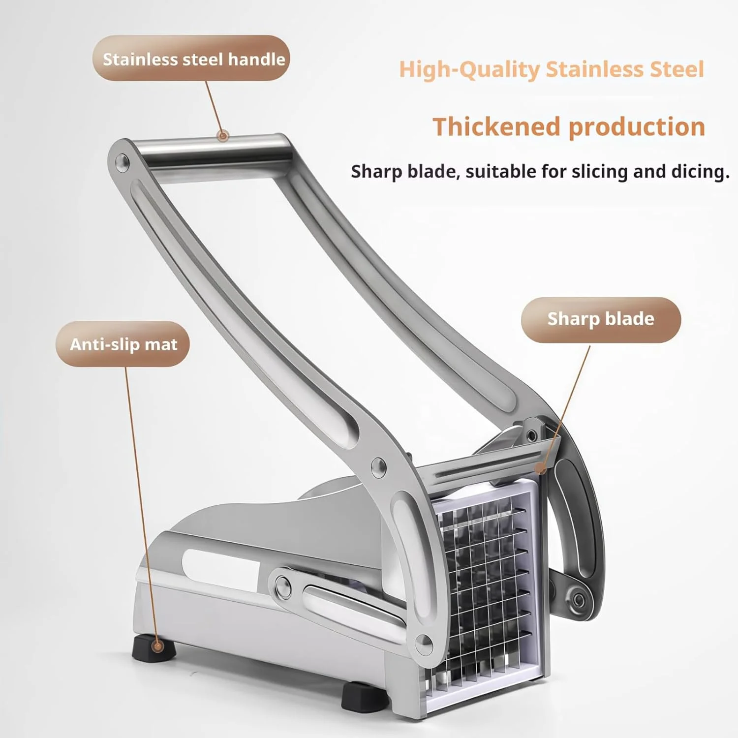 

Stainless Steel French Fry Cutter with 1/2-Inch Blade - Heavy-Duty Potato Cutter, Perfect for Cutting Potatoes, Carrots & Cucumb