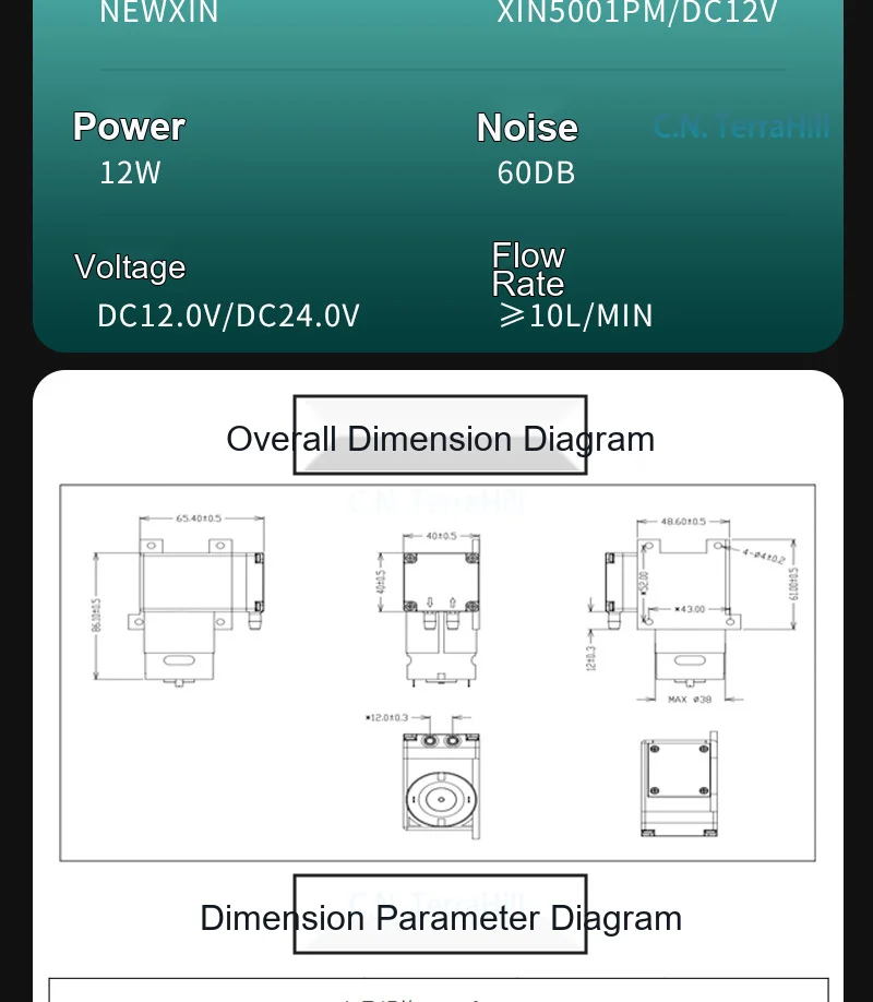 Micro Diaphragm Air Pump 12V 24V DC Mini Silent Vacuum Pump Positive Negative Pressure 5001PM