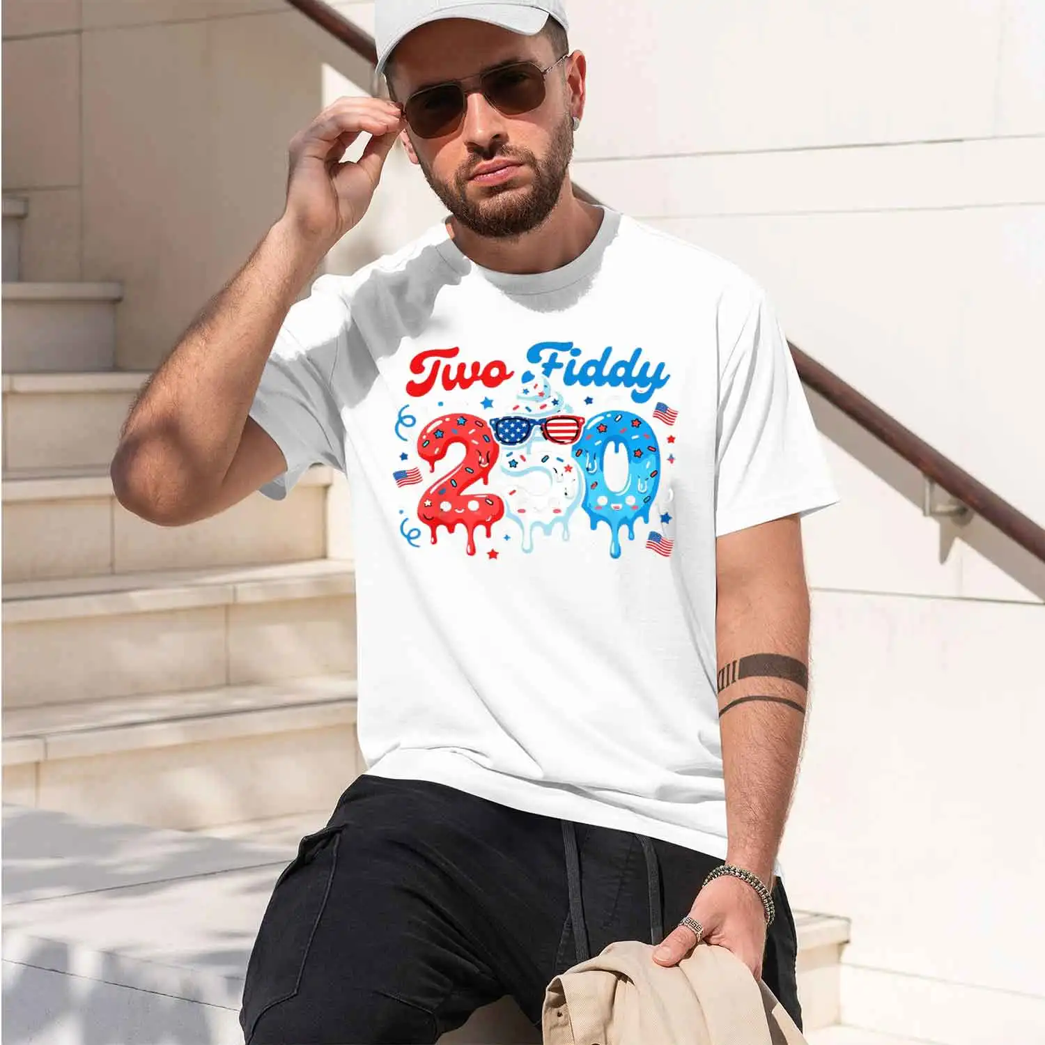 Two Fiddy 4Th Of July 250 Patriot Amera T-Shirt Summer Short-Sved Breathable Sweat-Wking Versatile Trendy T-Shirt 2026 New Model