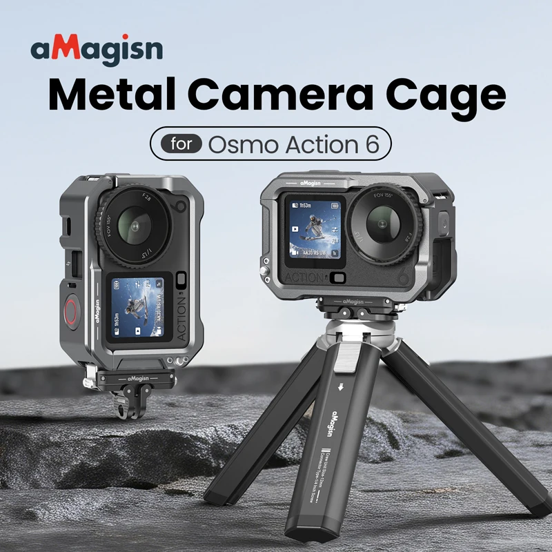 

Aluminum Alloy Cage Frame For DJI Osmo Action6 Camera Silicone Lens Cap ACTION 6 Metal Protective Case with Cold Shoe Accessory