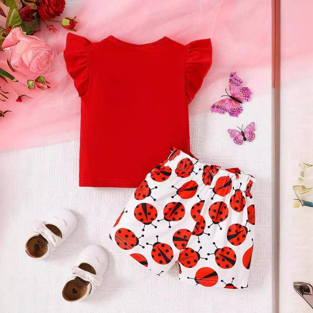 3pcs Toddler Girl Set Letter Graphics Sleeveless Shirt Tops