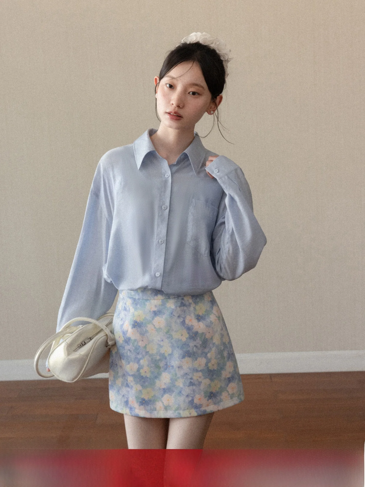 

Blue Long Sleeve Loose Fit Shirt for Women Casual Style Commute Spring Season Breathable Comfortable Fiber Material by Yangch...