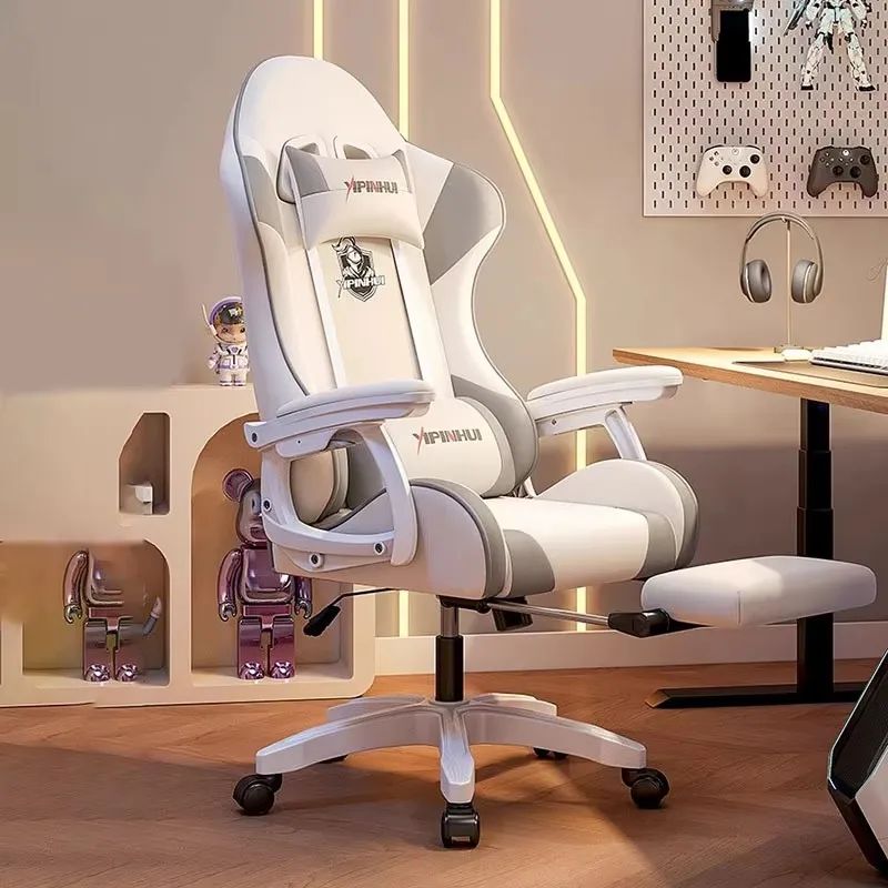 

Ergonomic With Lumbar Office Chair Cream Wind Nordic White Relax Gaming Chair Cute Neck Pillow Chaise Bureau Home Furniture