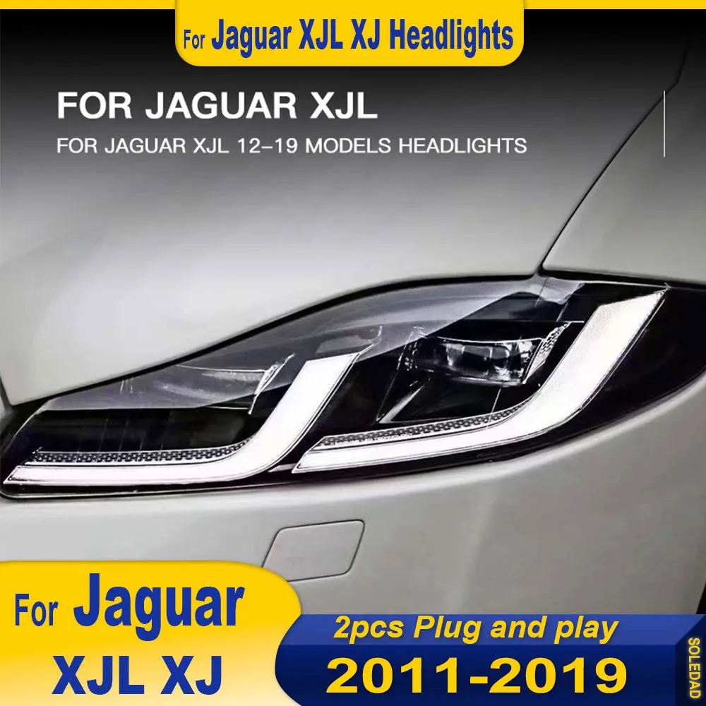 

Светодиодный налобный фонарь для Jaguar XJL XJ Светодиодные фары 2011-2019, фары в сборе, DRL, указатель поворота, дальний свет, линза проектора «ангельский глаз»