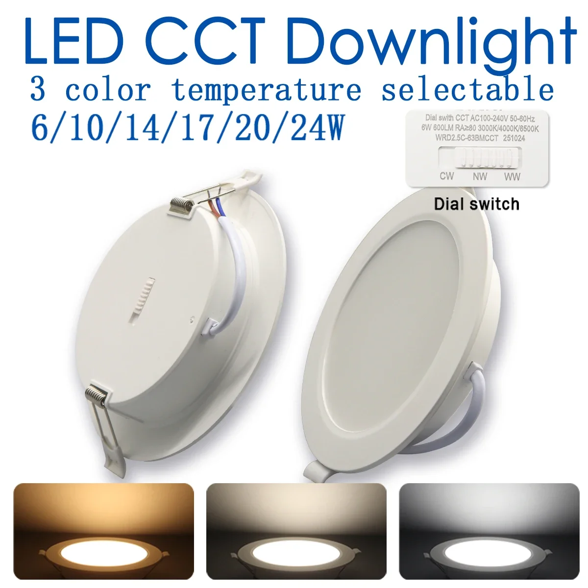 2pcs Round Dial Swich 3 CCT（3000K 4000K 6500K）LED Downlight 100-240V Ceiling Light 10W 20W Recessed Panel Light Indoor Lighting