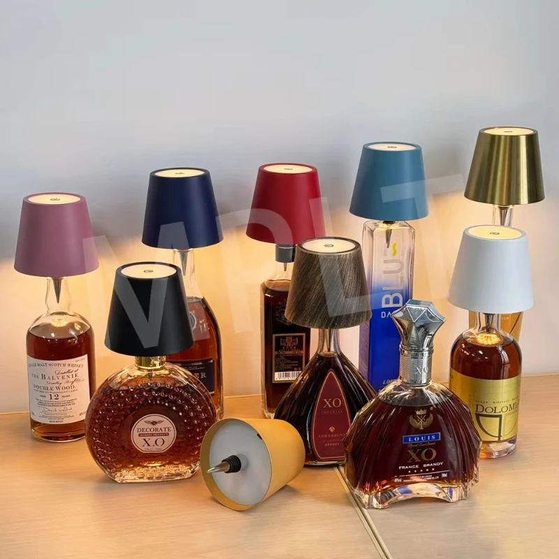 مصباح زجاجة النبيذ اللاسلكي من النوع C شحن التحكم باللمس زجاجة النبيذ ضوء يعتم LED الجدول مصباح بار مقهى جو ضوء الليل