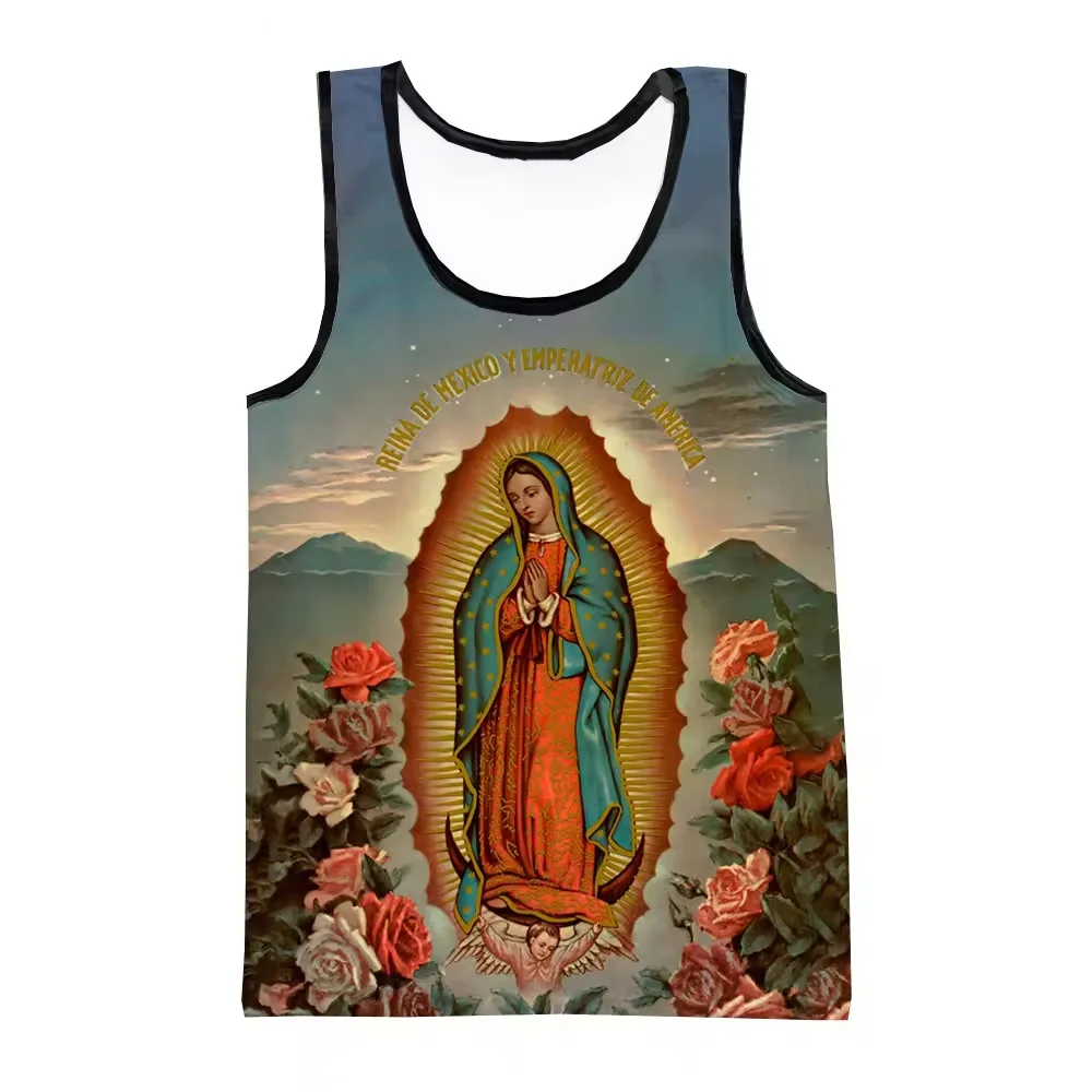 Virgin Mary Tank Tops Our Lady of Guadalupe 3D Print Men's Oversized Fitness Gym Vest Sleeveless Bodybuilding Tops Men Clothing