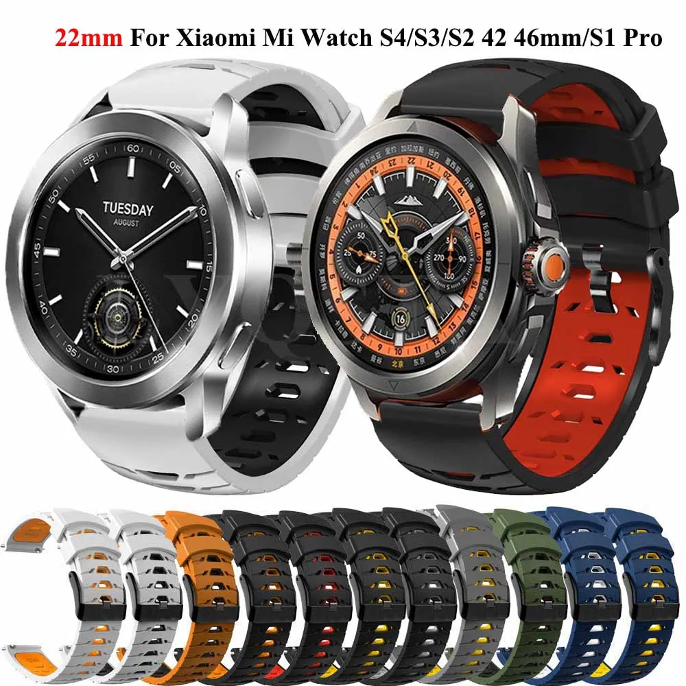 22mm Silicone Strap For Xiaomi Mi Watch S4 S3 S2 46 42MM S1 Pro/Active/Color 2 Smartwatch Wristband Accessories Bracelet Strap