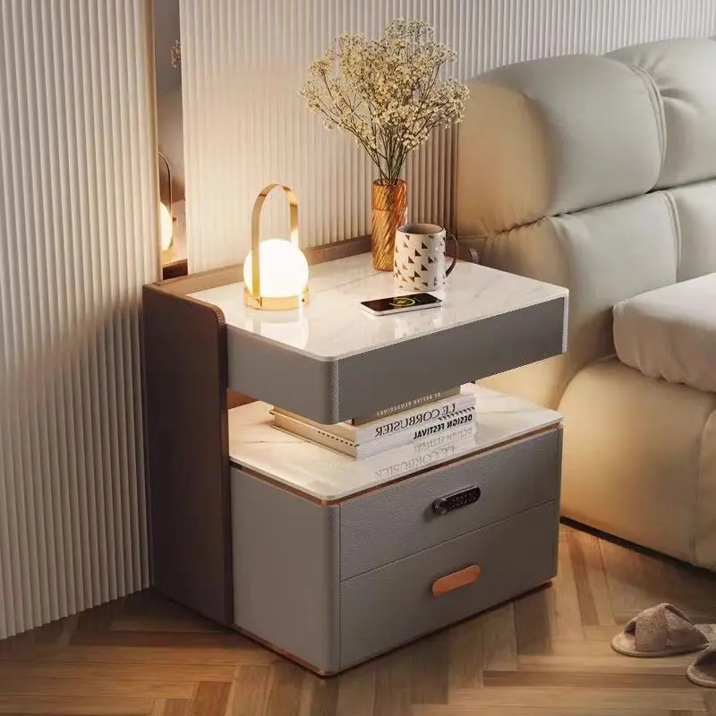 طاولة سرير ذكية حديثة بثلاثة أدراج من الخشب الصلب خزانة تخزين فاخرة لغرفة المعيشة وغرفة النوم