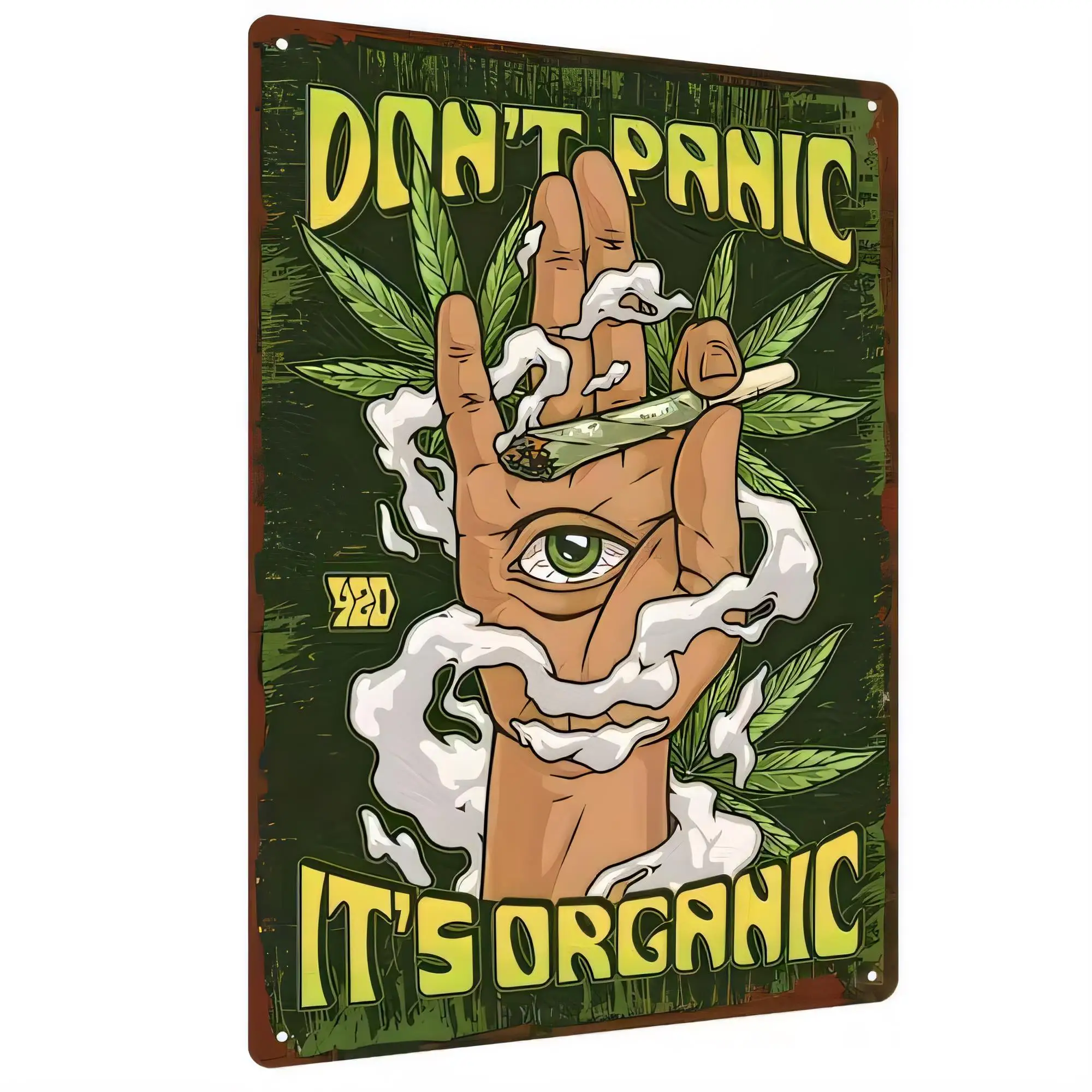 Tin Sign Dont Panic It’s Organic Vintage Leaf Funny Poster Metal Wall Decor Farmhouse Bar Pub Room Sign Gift for Stoner Weed Lov