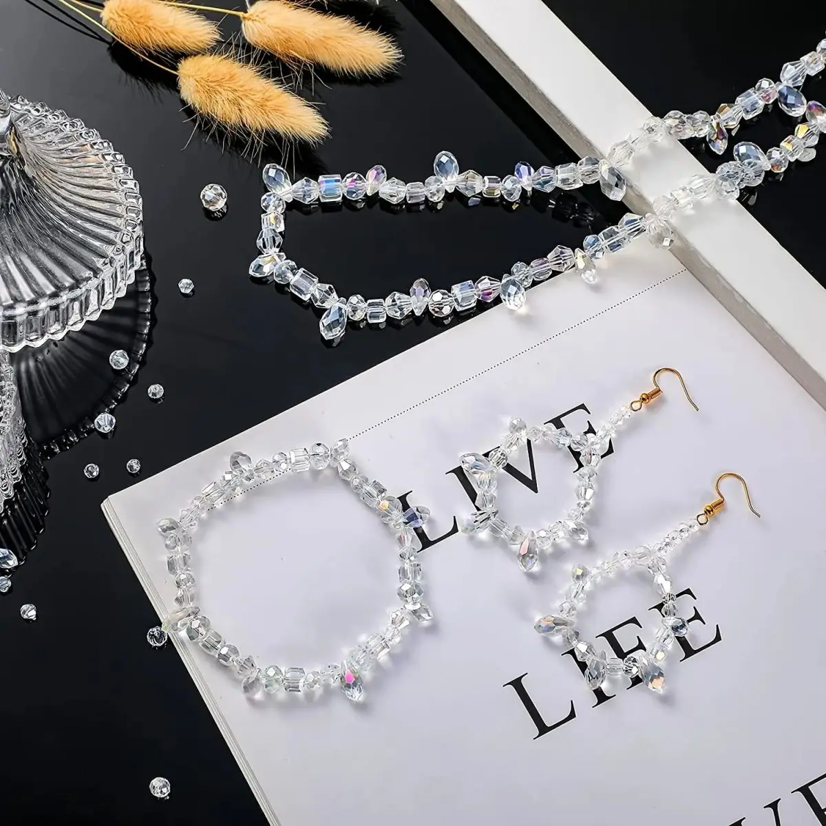 300pcs Mixed Sizes Crystal Rondelle Light AB Gems Loose Beads Clear Crystal Glass Crafts Shiny Jewelry DIY Necklace Kit image 6