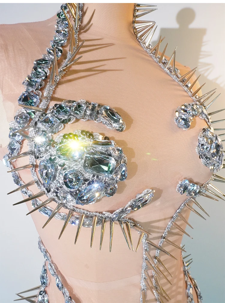 レディース光沢のあるピンクのラインストーン新しい Djnightclub クラブバー卒業誕生日パーティー衣装歌手ダンスパフォーマンスステージ衣装