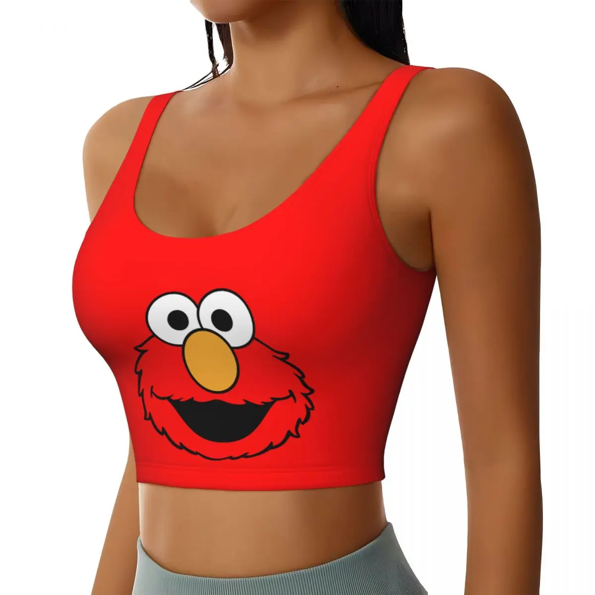 Custom Cookie Monster Workout Crop Tank Tops for Women Cartoon Sesame Street Running Sports Bras