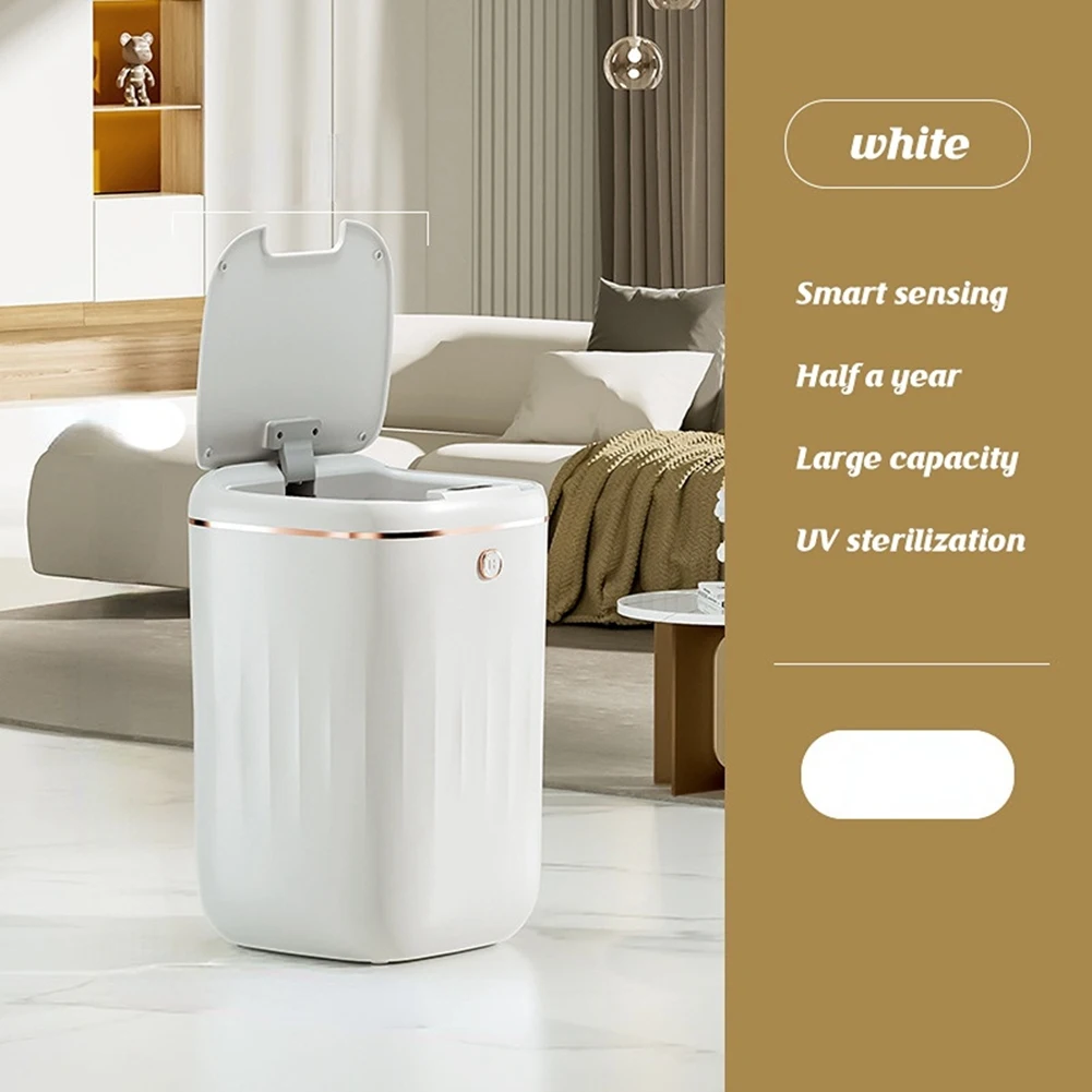 Smart Trash Can Automatic Waterproof Electric Large Capacity Waste Kitchen Bathroom Toilet Automatic Sensor White