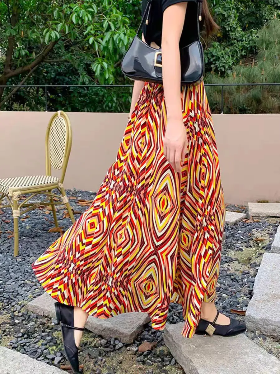 

2025 High Waist Midi Skirt for Women – Summer A-Line Flowy Chiffon Skirt with Hip-Covering Design, Elegant Vacation Maxi Skirt