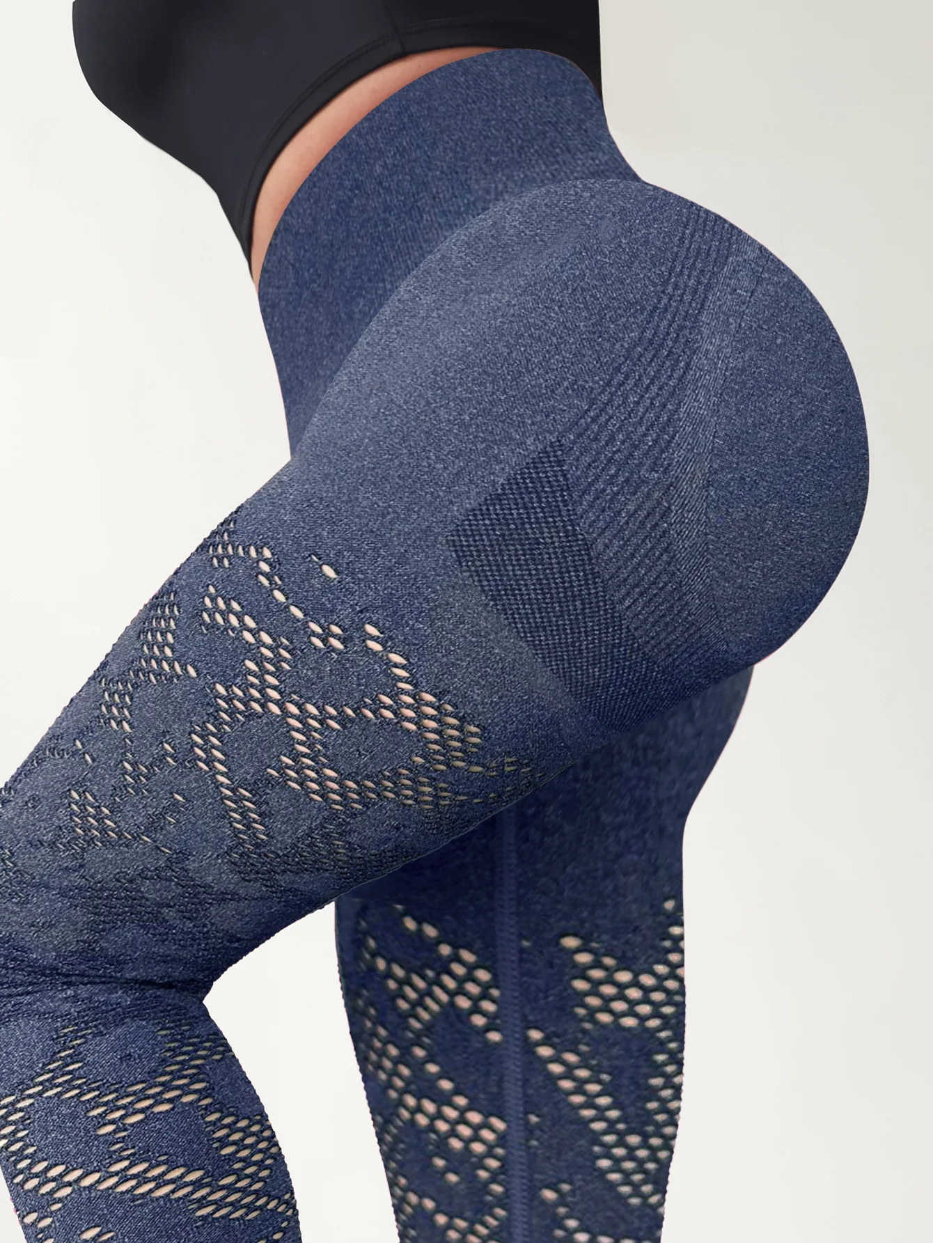 Damen Yoga-Hose mit Lochmuster, Modische Atmungsaktive Schnelltrocknende Workout-Leggings, Dehnbare Schlanke Pilates-Laufhose – Detail 17