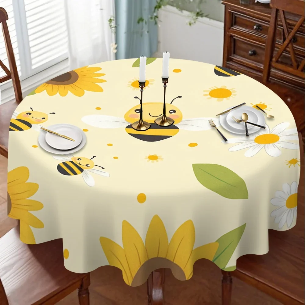 1-piece set. Design of honeybee and sunflower on round tableclothxzj