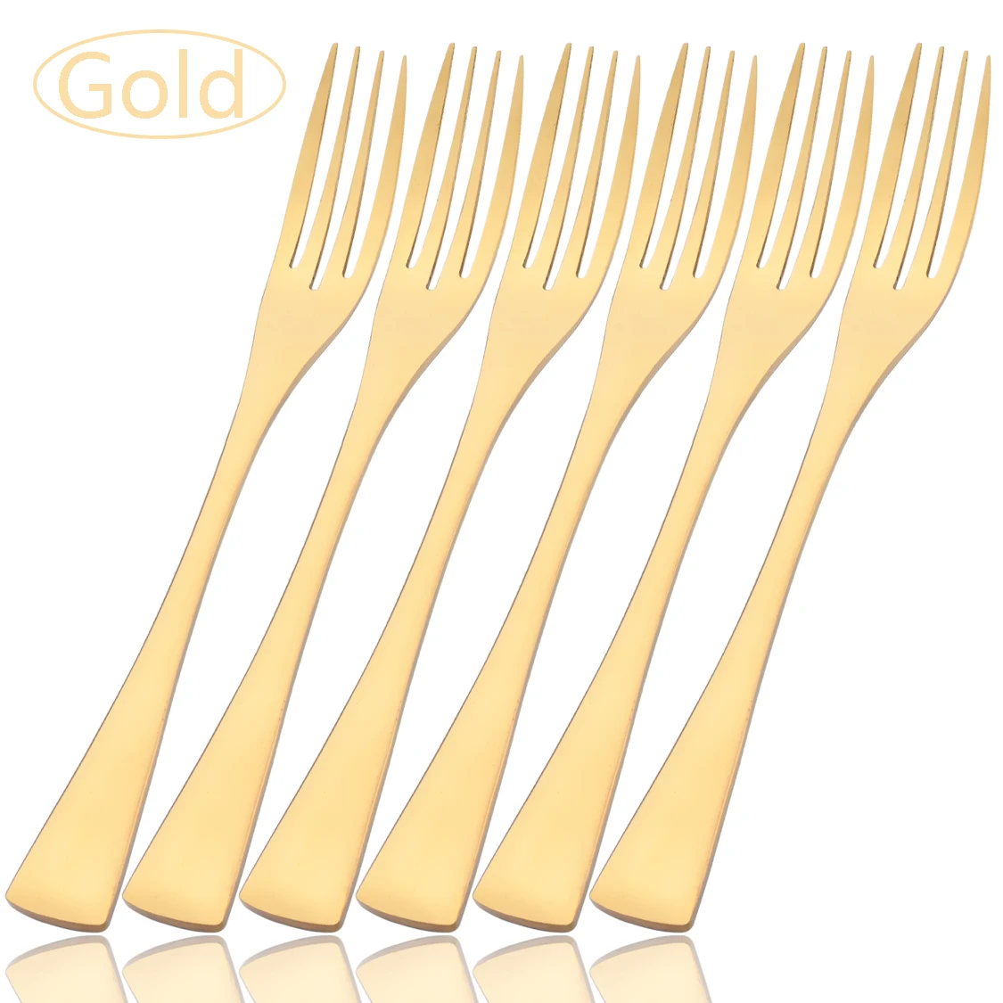 

6Pcs Gold Western Dinnerware Set Dinner Fork Dessert Fork Cutlery Set Stainless Steel Salad Fork Tableware Home Kitchen Flatware