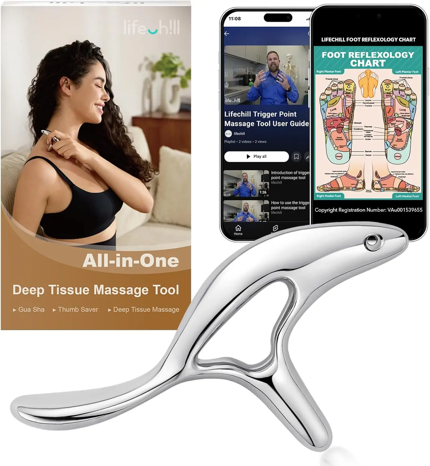 lifechill Trigger Point Massage Tool for Deep Tissue Massage & Gua Sha, Muscle Scraper Tool for Full Body Pain Relief, Thumb Sav
