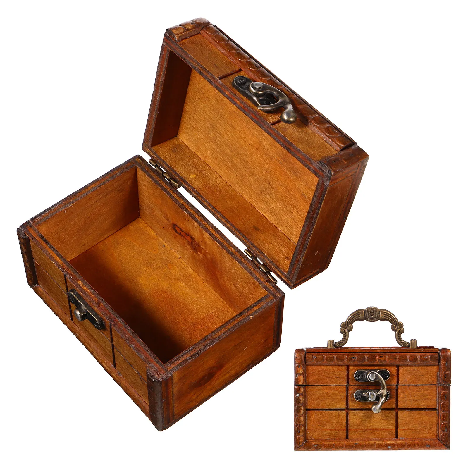 

Retro Jewelry Storage Box Small Treasure Chest Portable Mini Wooden Light Brown Vintage Keepsake Household Organizer Jewelry