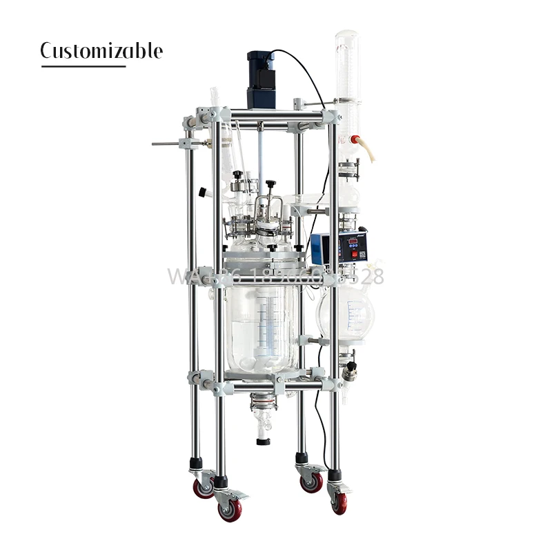 مفاعل زجاجي 5L 10L 20L 50L 100L 200LL خزان المعدات الكيميائية المختبر طبقة مزدوجة مغلفة