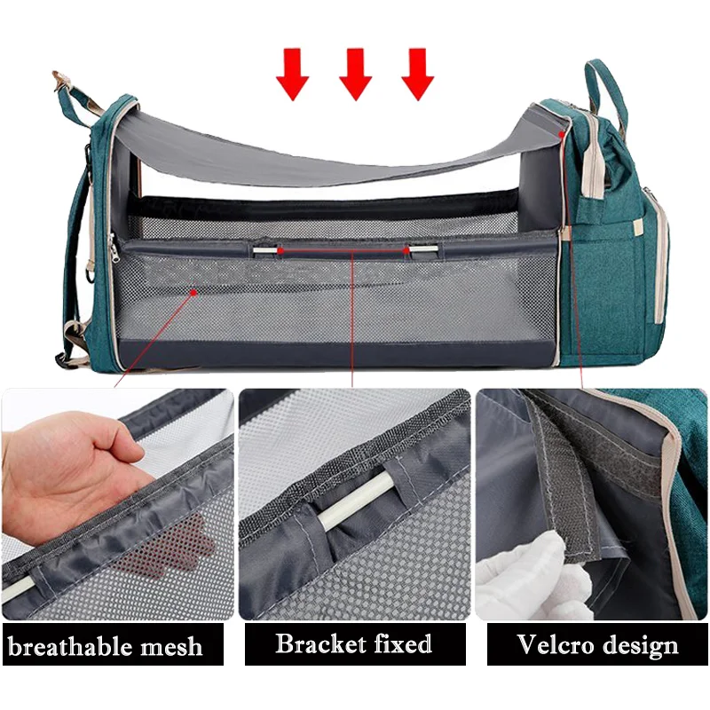 Dr.isla Mummy Bag Portable Crib Nappy Backpack Large Maternity Bag For Baby Multi-function Waterproof Outdoor Travel Diaper Bags