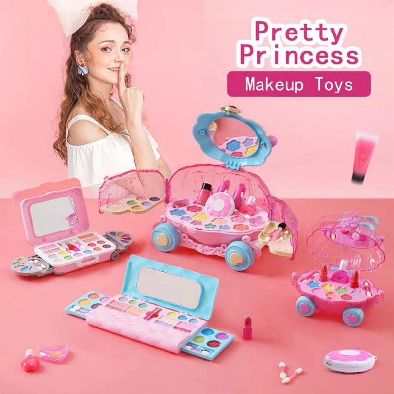 Kids Makeup Cosmetics Playing Box Princess Makeup Girls Toy Play Set Lipstick Eye Shadow Safety Nontoxic Girl Toys Kits