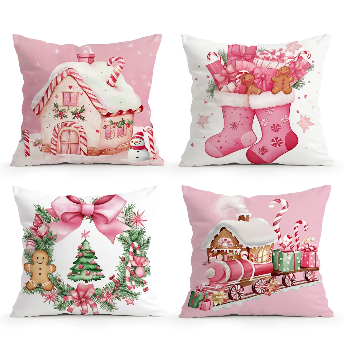 Christmas Sock Train Cushion Pillowcase Printed Polyester 40/45/50cm Throw Pillowcover Decor Sofa Cushion Pillowslip Home Decor