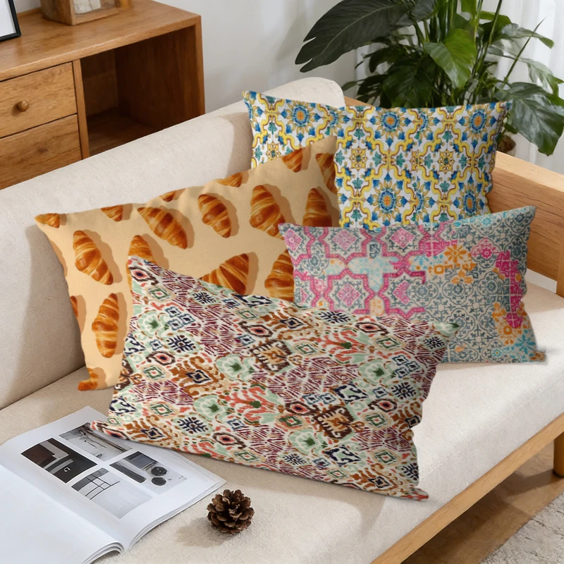 Bohemian Vintage Mix Print Pillow Covers Suitable For Sofa Bedroom Car Pillow Cover Cushion Rectangular Back Cushion
