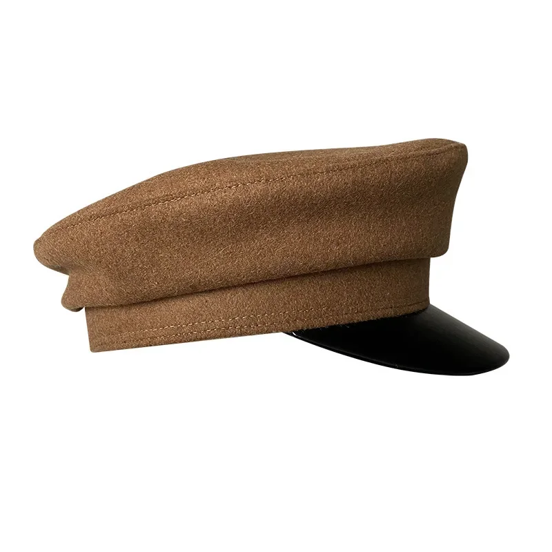 Wool Blended Women Men Military Hat Autumn Winter Sailor Hats Ladies Caps Flat Top Captain Cap Travel Cadet Octagonal Hat NC38