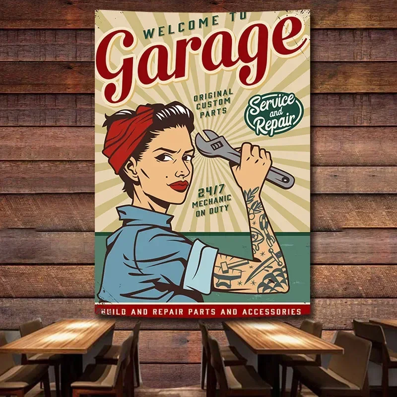 WELCOME TO Garage Vintage Car SERVICE & REPAIR Poster Tapestry Flag Wall Painting Gas Station Auto Repair Shop Wall Decor Banner