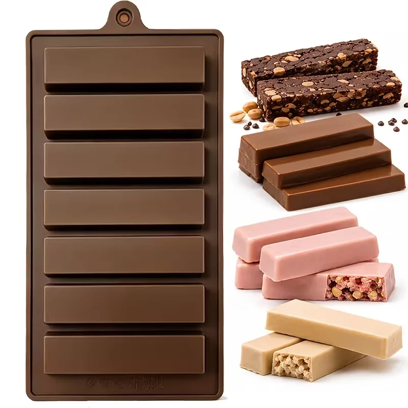 7 Cavity Long Bar Silicone Chocolate Mold Non-stick Candy Baking Mould for Energy Bar Granola Bar DIY Pastry Making Tool