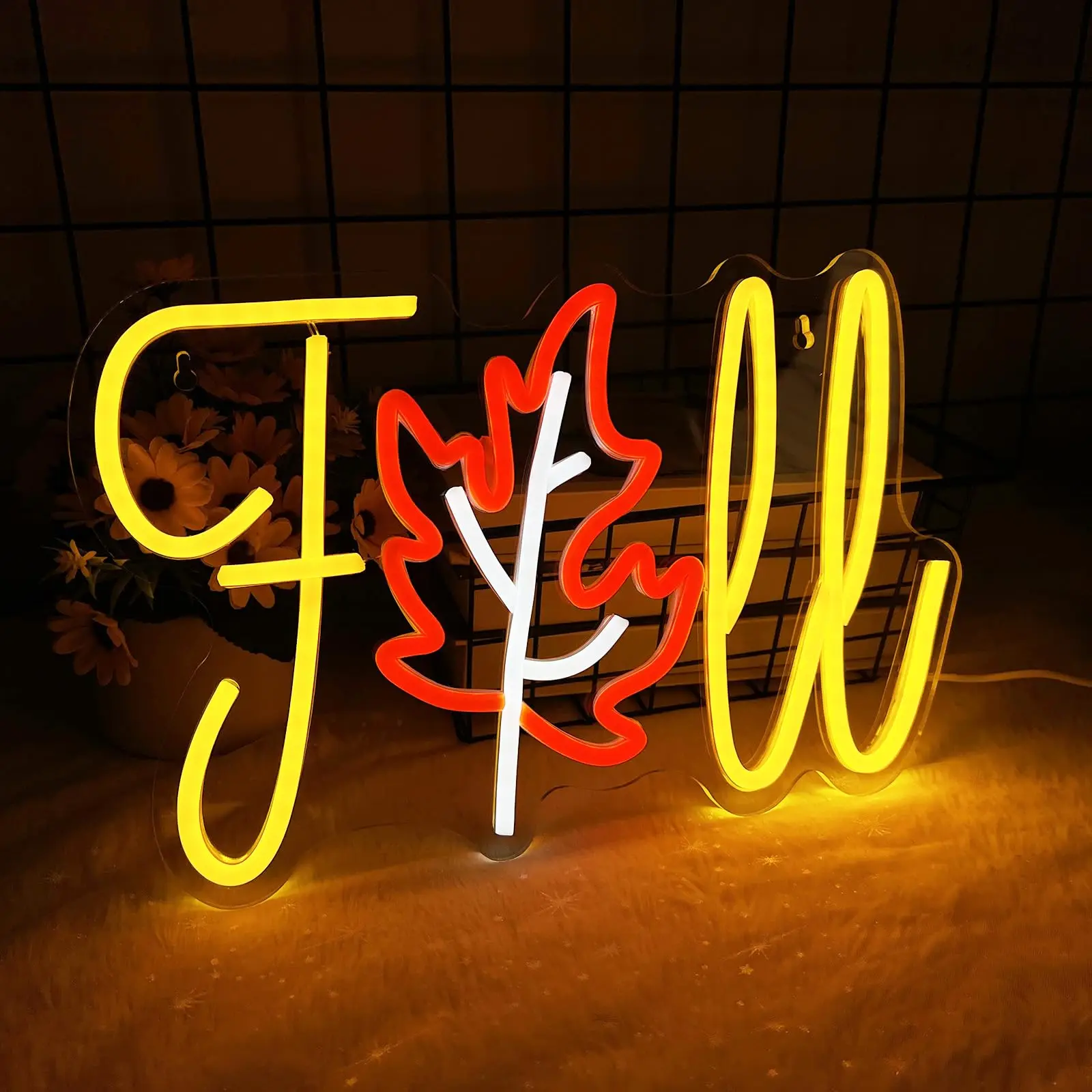 Thanksgiving Fall Neon Sign Maple Leaf Dimmable Autumn LED Light Up Sign Wall Decor for Home Harvest Celebrate Party Holiday Gif