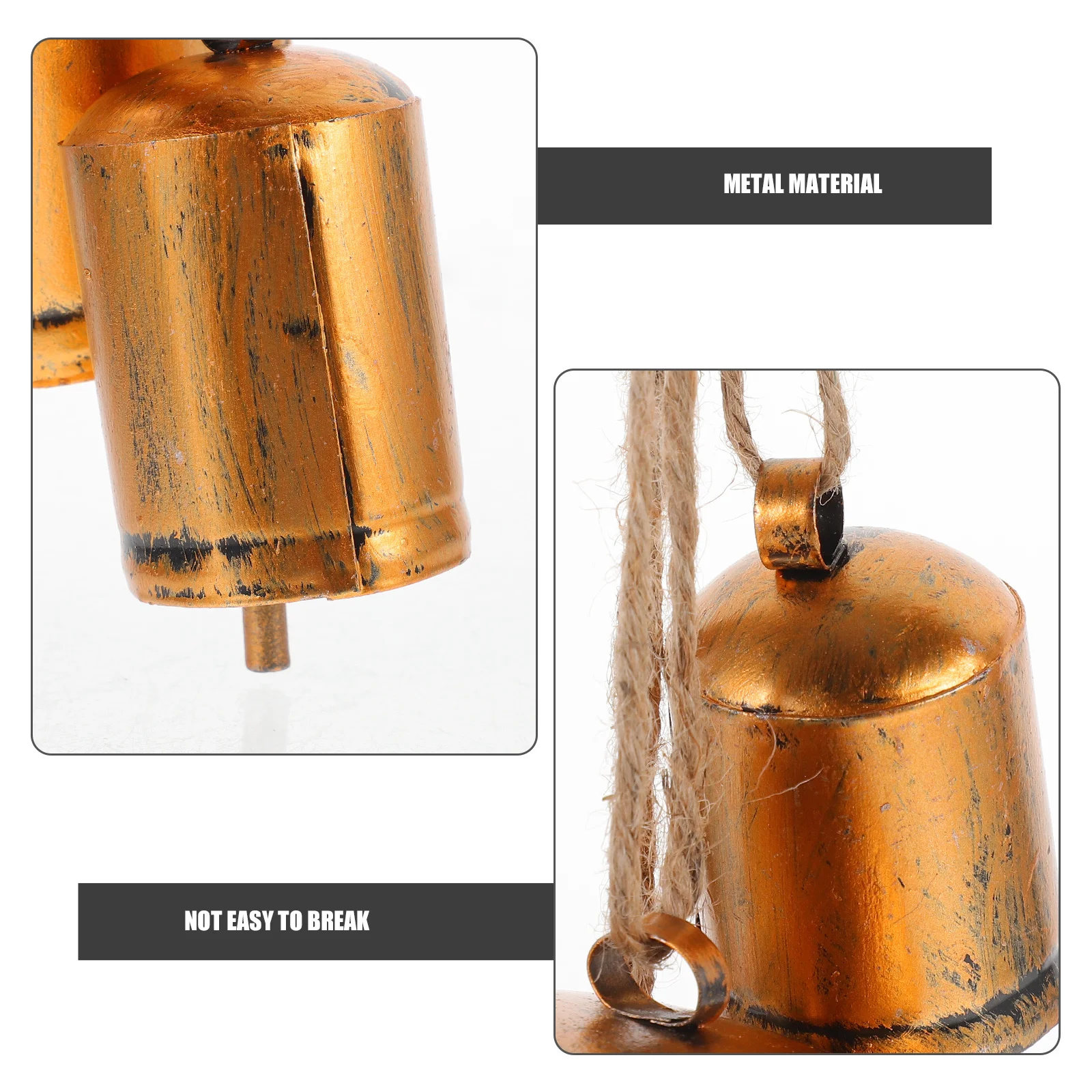 

Gold Hanging Vintage Cow Bell Rustic Metal Bell Decorative Home Garden Hanging Bells with Rope Vintage Bells
