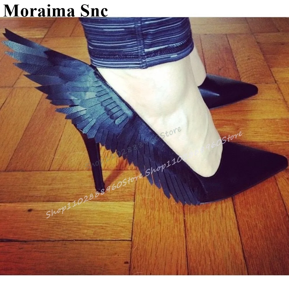 Designed Black Leather Shallow Pumps Thin High Heel Shoes For Women Slip On Pointed Toe 2025 Fashionable Zapatos Para Mujere