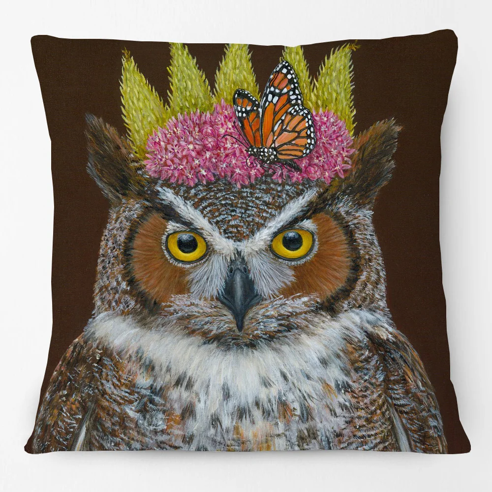 Oil Painting Cute Birds With Floral Cushion Cover Owl Hummingbird Australia Bird Kookaburra Print Pillow Case