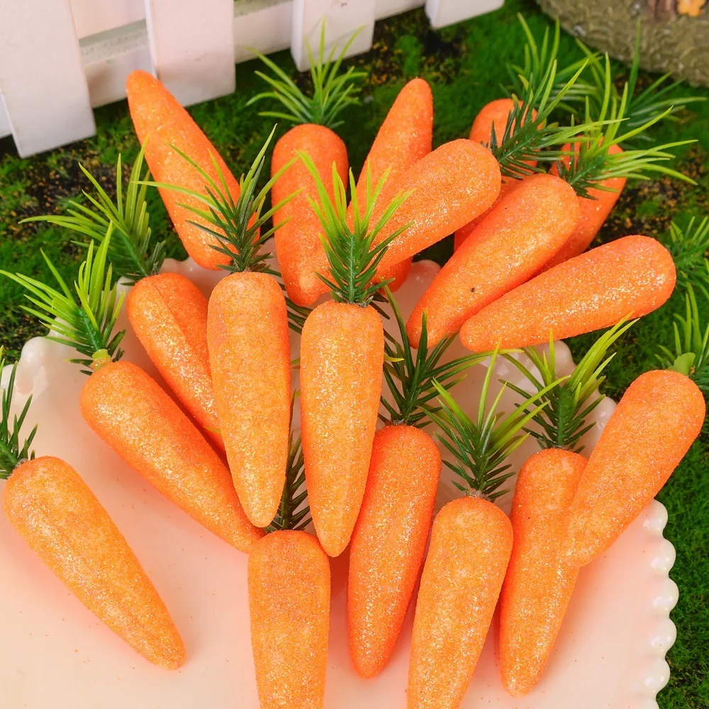 60/6PCS Simulation Mini Carrot Ornament Easter Glitter Carrots Decoration Foam Carrots Pendant Easter Home Decoration Kids Gift