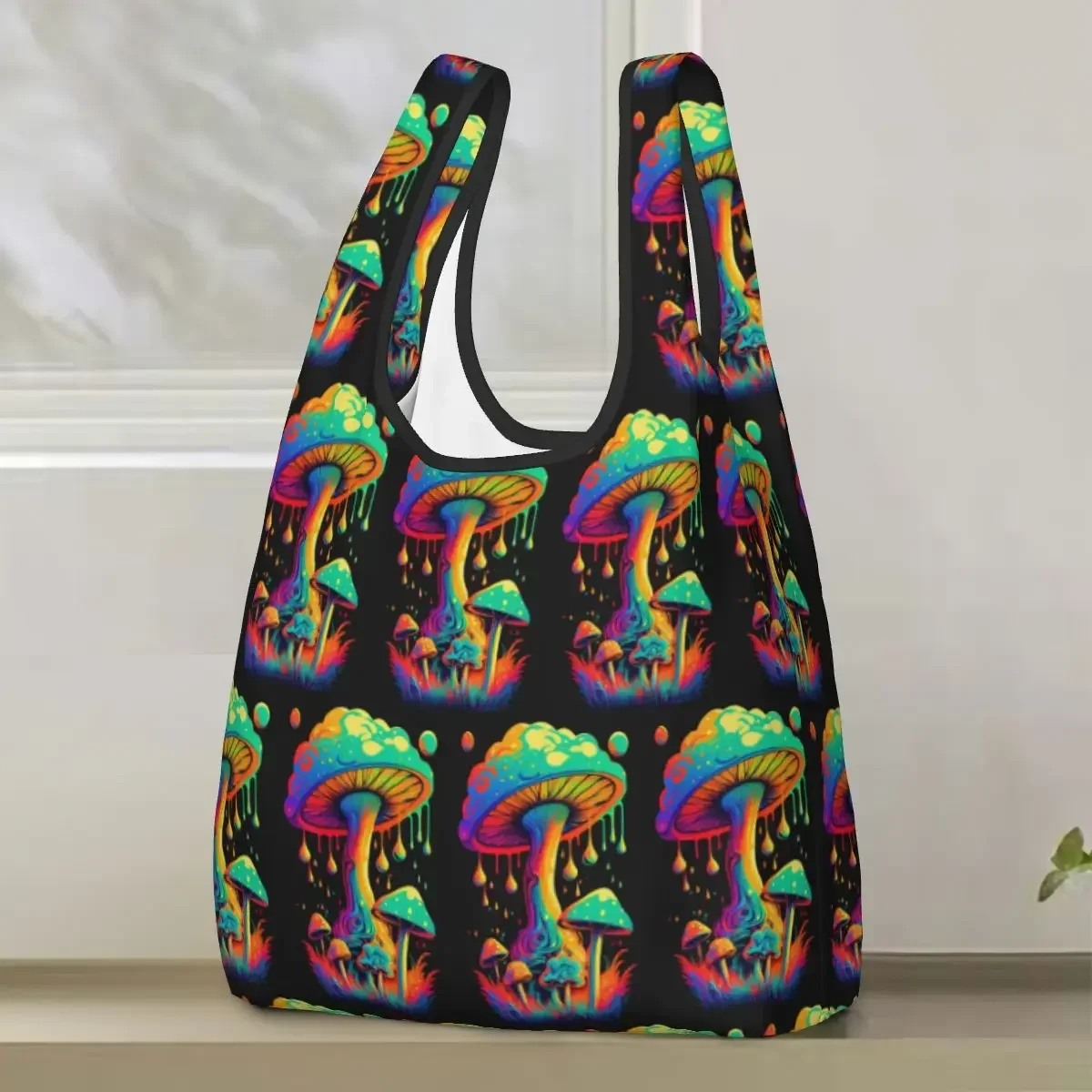 Mystical Fungi Magic Mushroom Psychedelic Trippy Hippie Portable Tote Bags Reusable Shoulder Shopper Bag Grocery Handbag